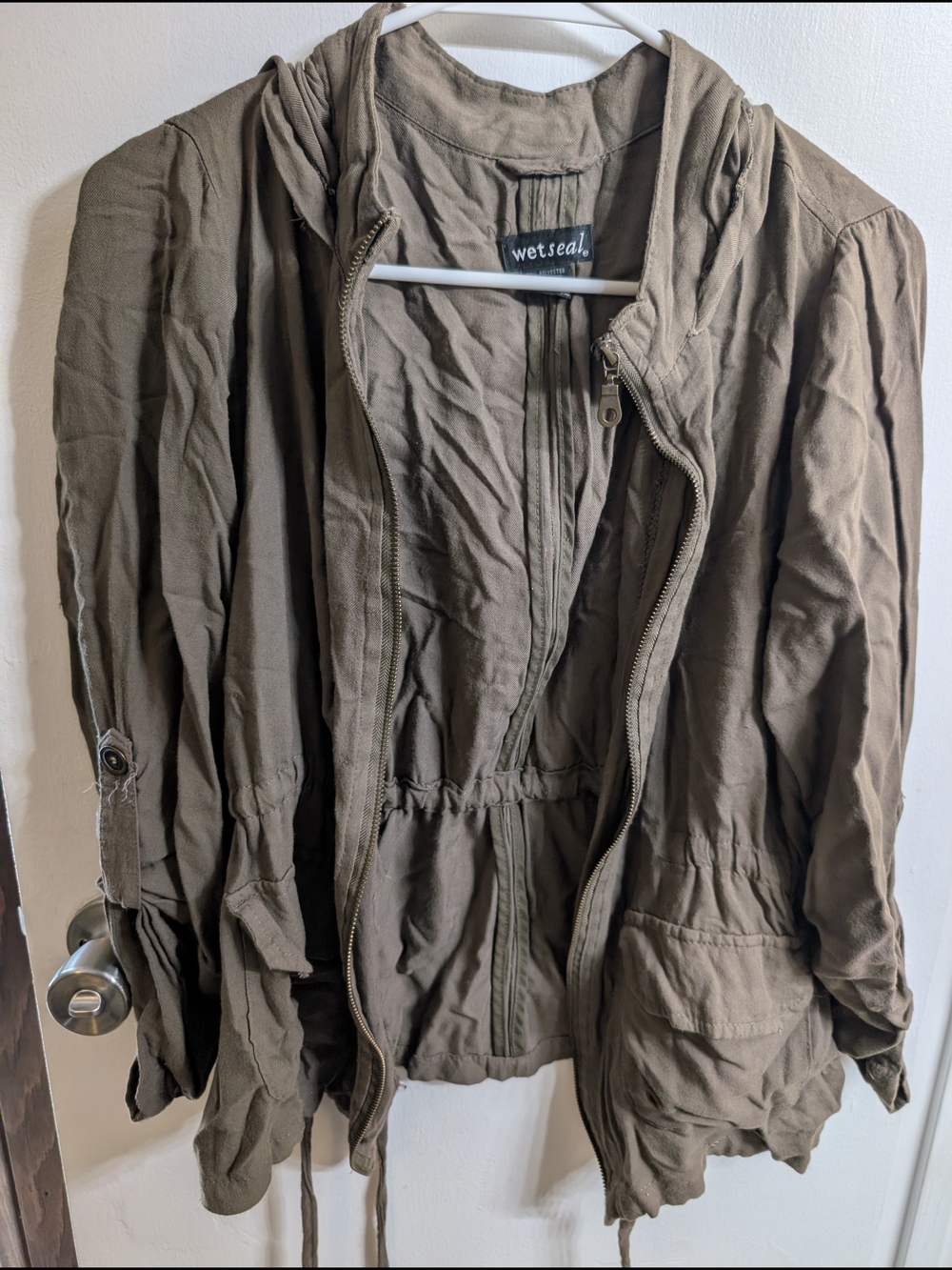 Wet Seal Olive Green Hooded Utility Jacket - Picture 2 of 4